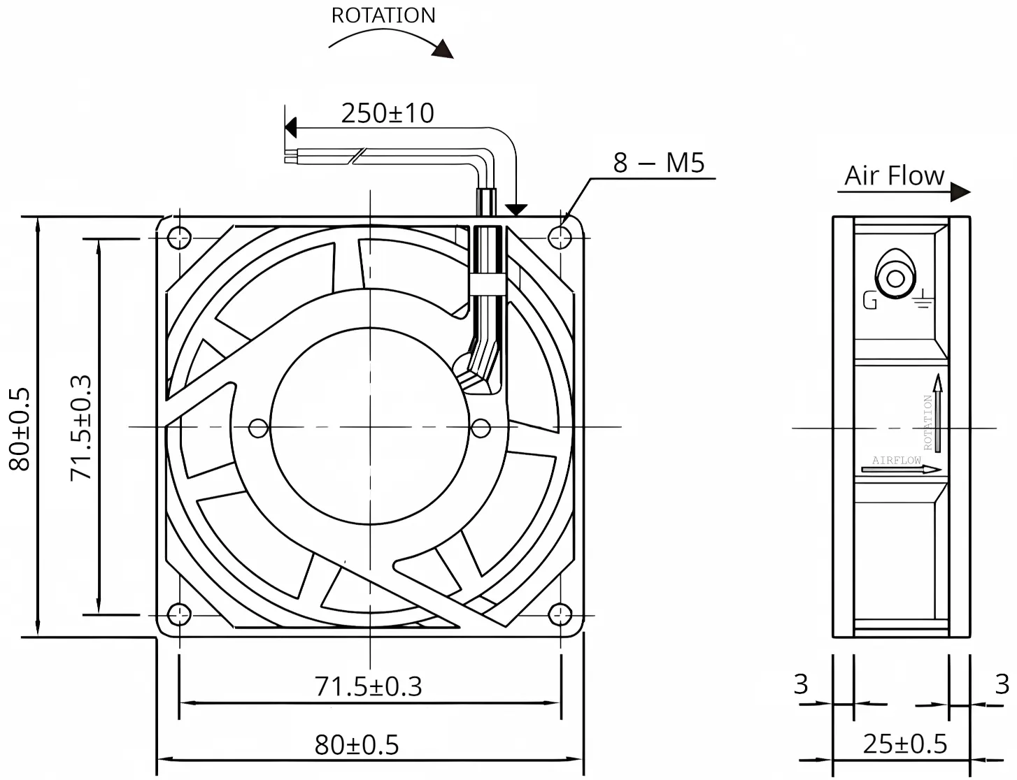Вентилятор осевой компактный AC-08025MBW-220