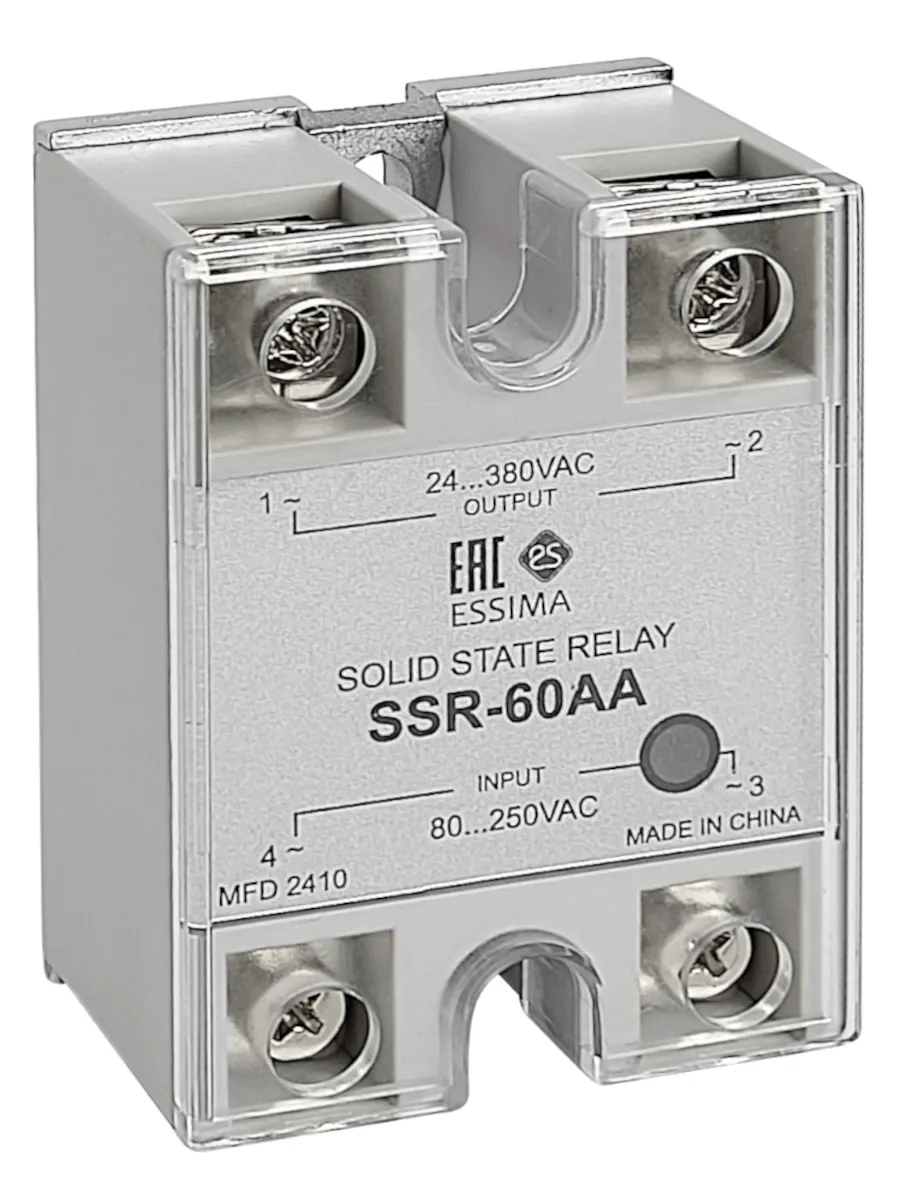 Твердотельное реле SSR-60AA 60А 80-250В AC нагрузка 24-380В АС