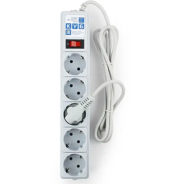 Фильтр-удлинитель PowerCube SPG-B-6, 1.9 м, 5 розеток (серый), 10А/2.2кВт 3х0.75мм2