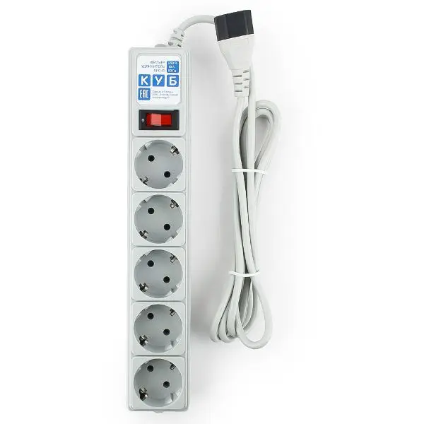 Фильтр-удлинитель PowerCube SPG-B-6ext, 1.9 м, подкл. к UPS (С14), 5 розеток (серый), 10А/2.2кВт 3х0.75мм2