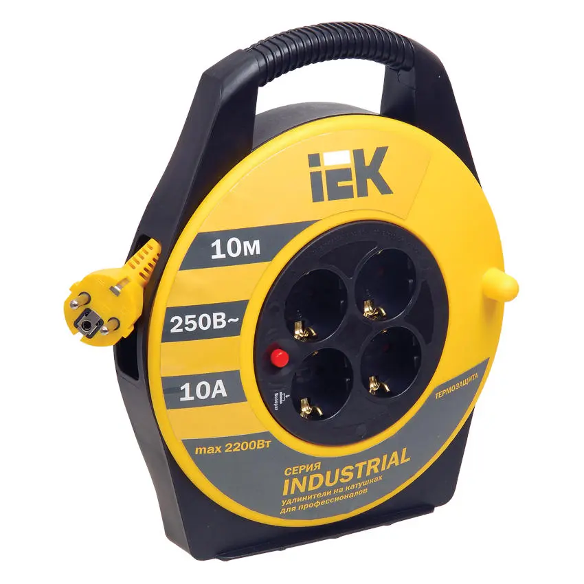 Катушка УК10 с термозащитой 4 места 2P+PE/10м 3х1,0мм² INDUSTRIAL IEK