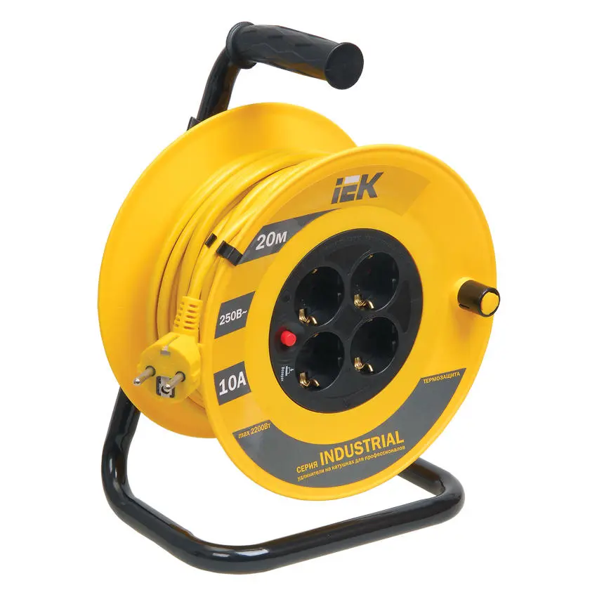 Катушка УК20 с термозащитой 4 места 2P+PE/20м 3х1,0мм² INDUSTRIAL IEK