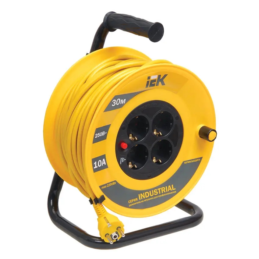 Катушка УК30 с термозащитой 4 места 2P+PE/30м 3х1,0мм² INDUSTRIAL IEK