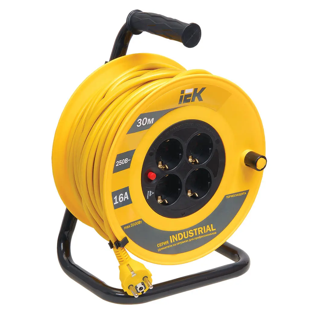 Катушка УК30 с термозащитой 4 места 2P+PE/30м 3х1,5мм² INDUSTRIAL IEK
