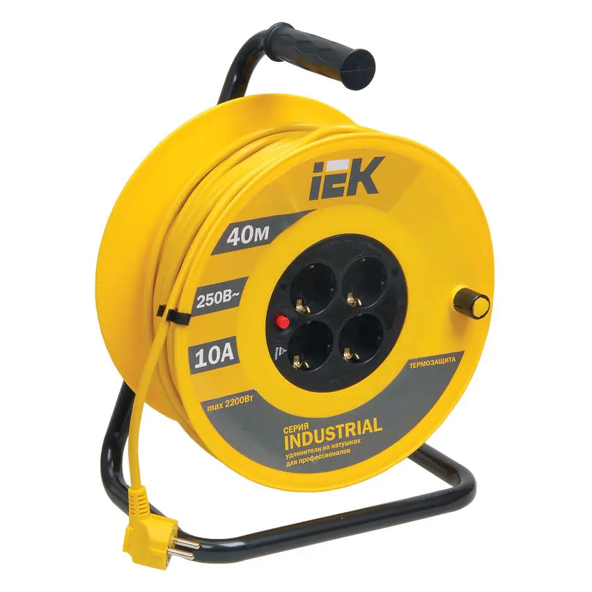 Катушка УК40 с термозащитой 4 места 2P+PE/40м 3х1,0мм² INDUSTRIAL IEK