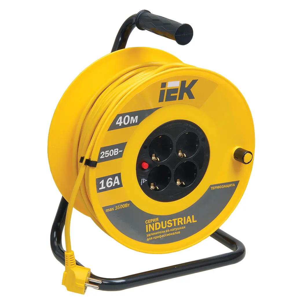 Катушка УК40 с термозащитой 4 места 2P+PE/40м 3х1,5мм² INDUSTRIAL IEK
