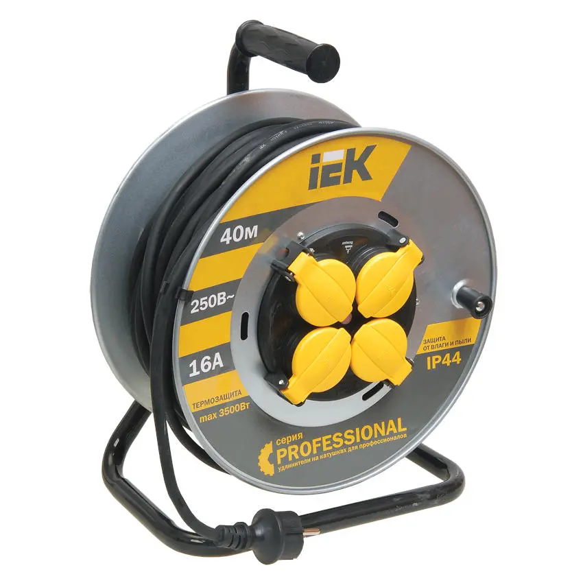 Катушка УК40 с термозащитой на 4 места 2P+PE/40м КГ 3х1,5мм2 IP44 PROFESSIONAL IEK